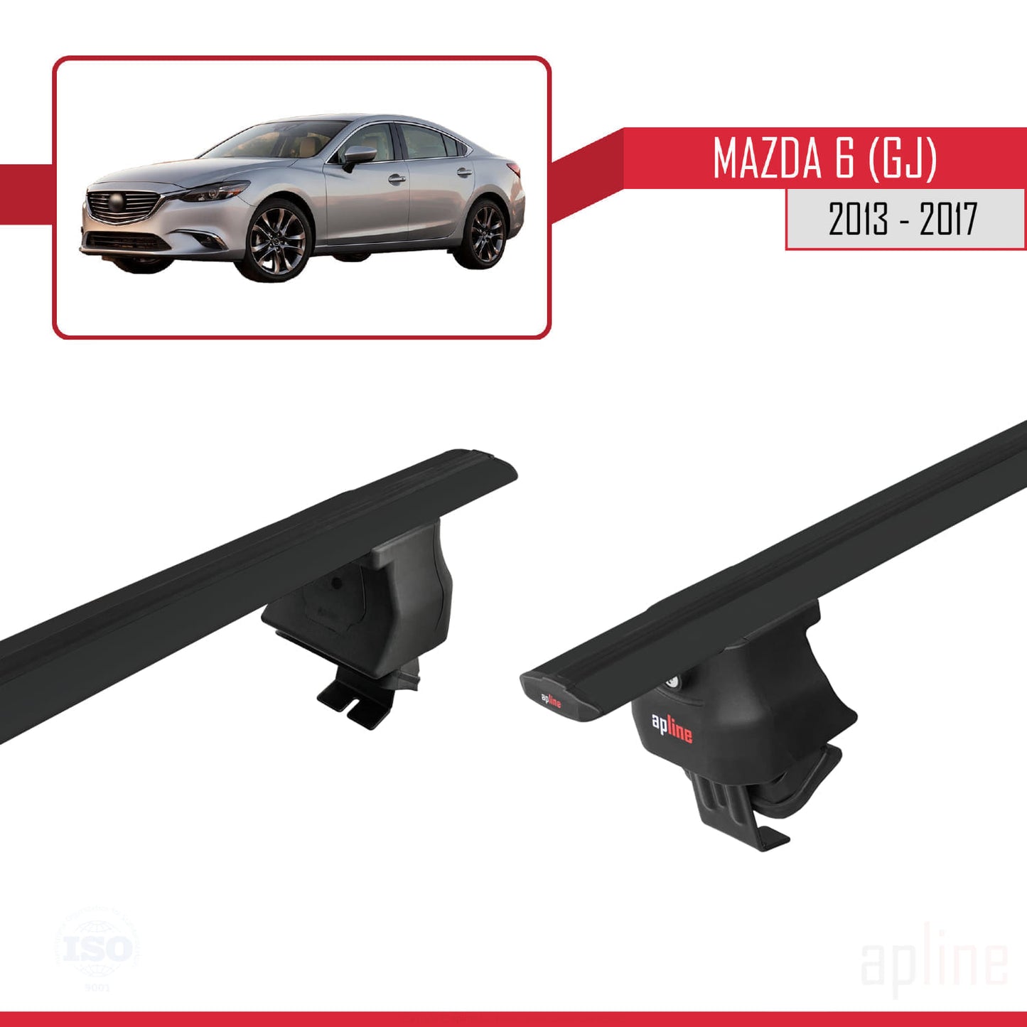 Compatible avec Mazda 6 III (GJ) 2013-2017 ACE-4 Barres de Toit Railing Porte-Bagages de Voiture Noir Aluminium 2 Barres