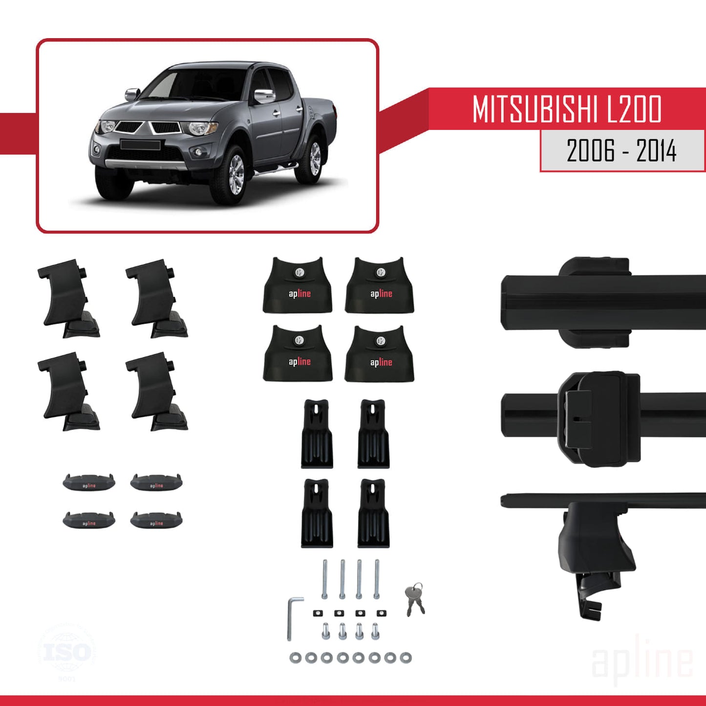 Compatible avec Mitsubishi L200 IV 2006-2014 ACE-4 Barres de Toit Railing Porte-Bagages de Voiture Noir Aluminium 2 Barres