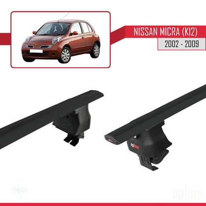 Compatible avec Nissan Micra 3 (K12) 2002-2009 ACE-4 Barres de Toit Railing Porte-Bagages de Voiture Noir Aluminium 2 Barres