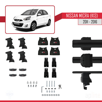 Compatible avec Nissan Micra 4 (K14) 2011-2016 ACE-4 Barres de Toit Railing Porte-Bagages de Voiture Noir Aluminium 2 Barres