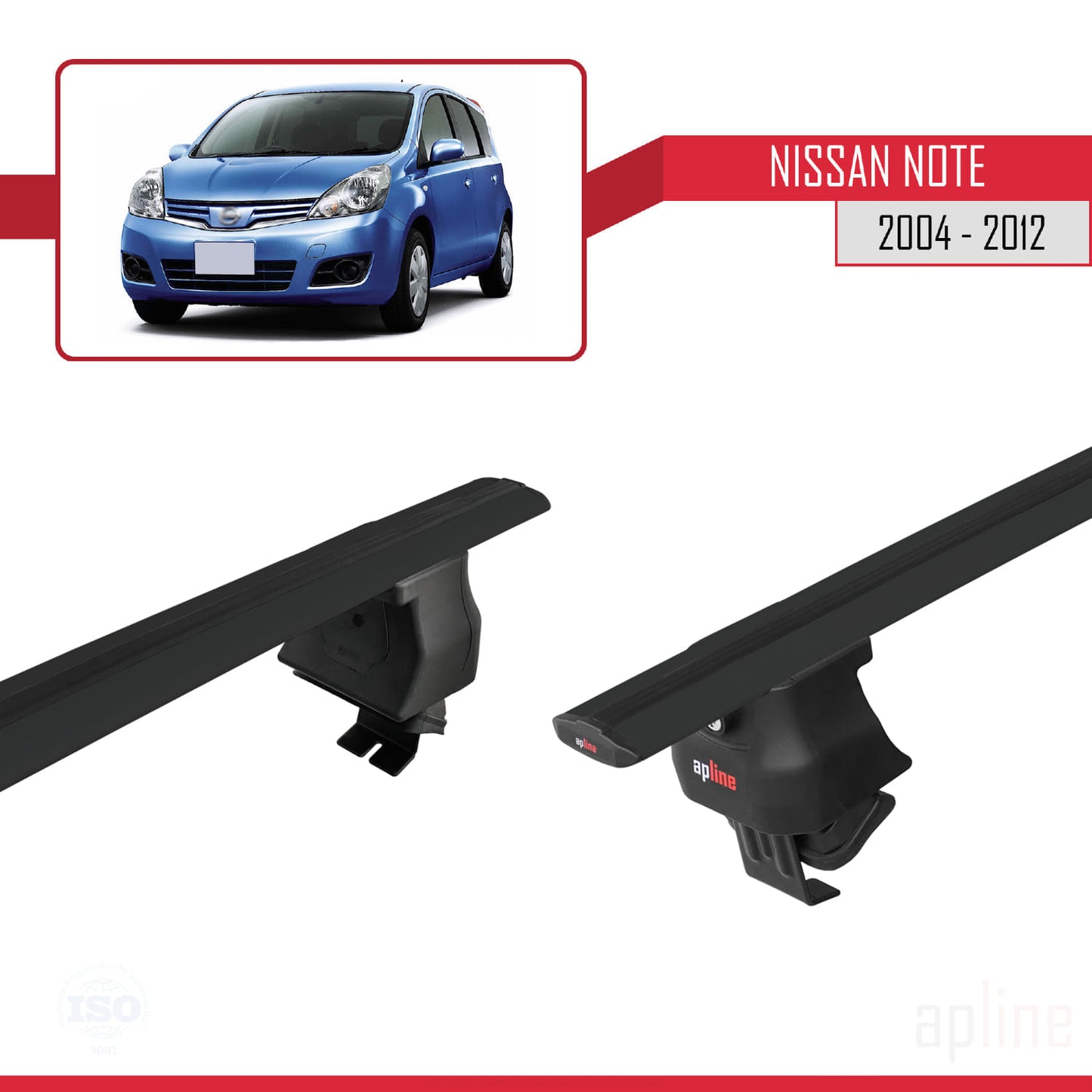 Compatible avec Nissan Note (E11) 2004-2012 ACE-4 Barres de Toit Railing Porte-Bagages de Voiture Noir Aluminium 2 Barres