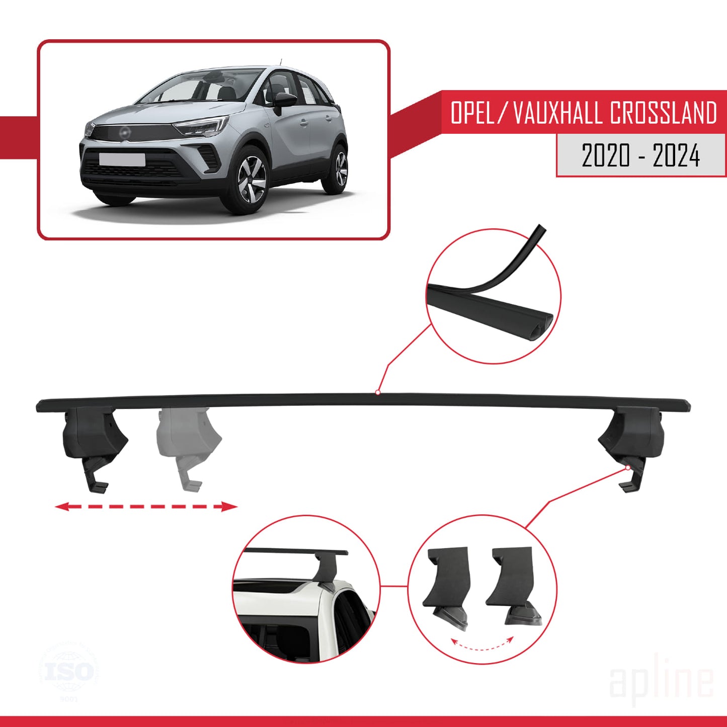 Compatible avec Opel/Vauxhall Crossland 2020-2024 ACE-4 Barres de Toit Railing Porte-Bagages de Voiture Noir Aluminium 2 Barres