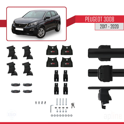 Compatible with Peugeot 3008 II (P84) Pre-Facelift 2017-2020 ACE-4 Car Roof Rack Cross Bar Black Aluminium 2 Bars