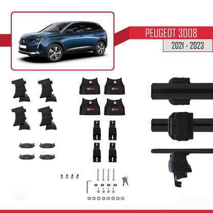 Compatible with Peugeot 3008 II (P84) Post-Facelift 2021-2023 ACE-4 Car Roof Rack Cross Bar Black Aluminium 2 Bars