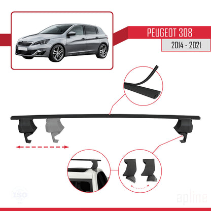 Compatible avec Peugeot 308 II (T9) 2014-2021 ACE-4 Barres de Toit Railing Porte-Bagages de Voiture Noir Aluminium 2 Barres