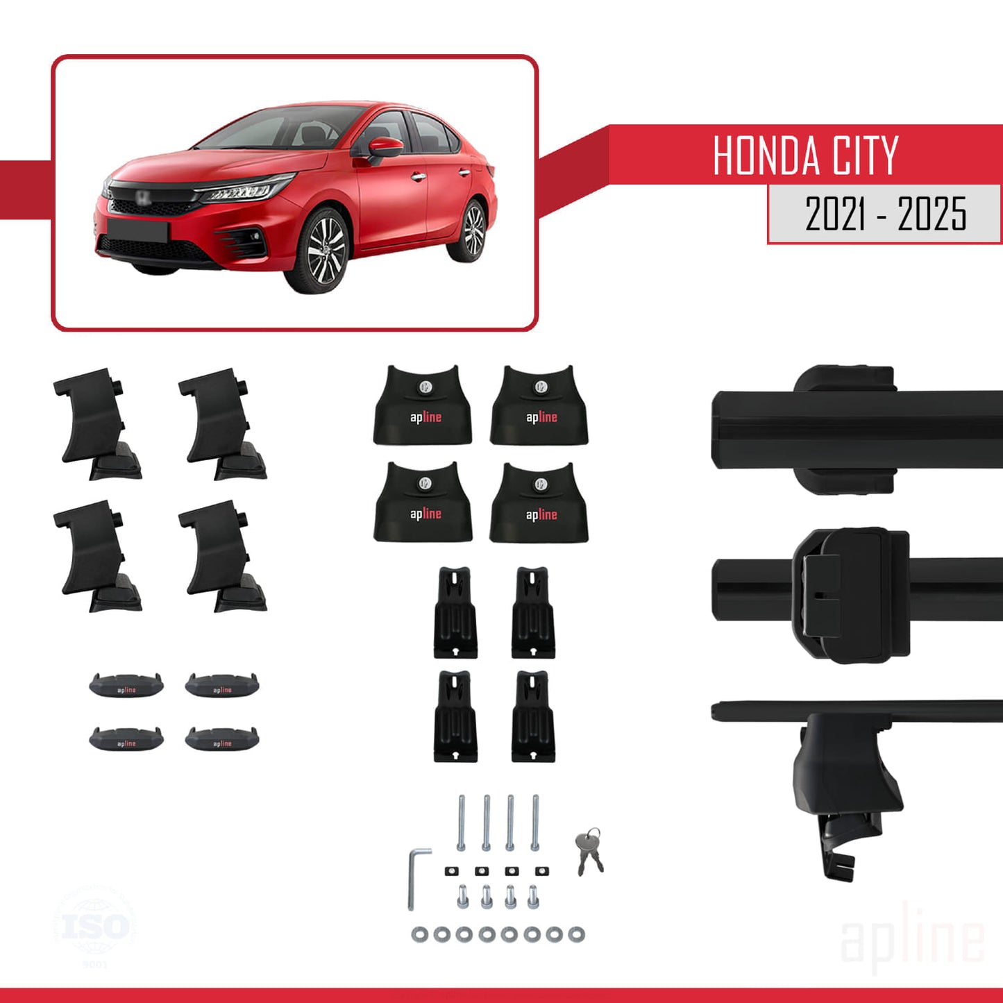 Compatible avec Honda City 2021-2025 ACE-4 Barres de Toit Railing Porte-Bagages de Voiture Noir Aluminium 2 Barres