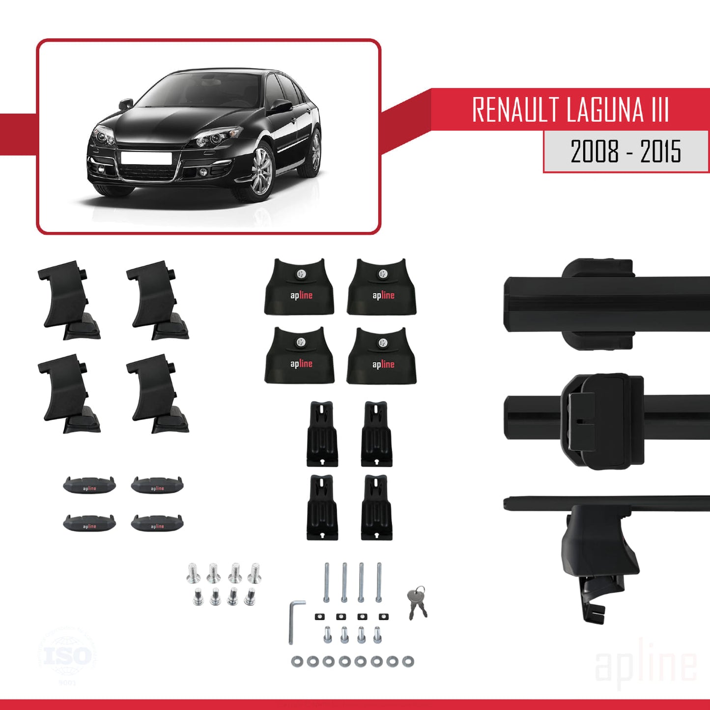 Compatible avec Renault Laguna 3 (X91)2008-2015 ACE-4 Barres de Toit Railing Porte-Bagages de Voiture Noir Aluminium 2 Barres
