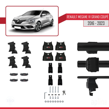 Compatible avec Renault Megane 4 (BFB) Grand Coupé 2016-2023 ACE-4 Barres de Toit Railing Porte-Bagages de Voiture Noir Aluminium 2 Barres