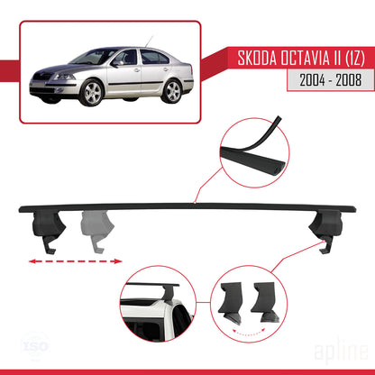 Compatible avec Skoda Octavia 2 (1Z) Pre-Facelift 2004-2008 ACE-4 Barres de Toit Railing Porte-Bagages de Voiture Noir Aluminium 2 Barres