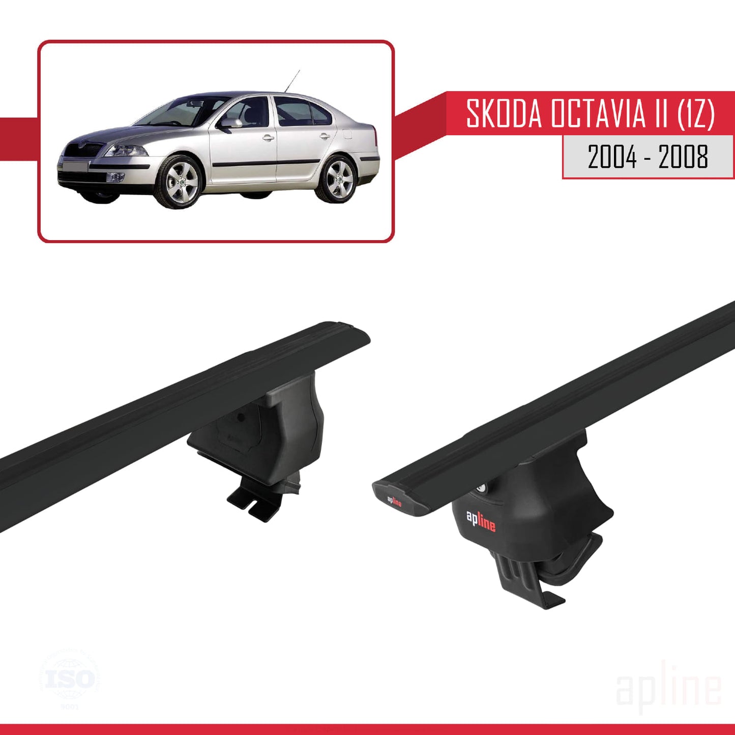 Compatible avec Skoda Octavia 2 (1Z) Pre-Facelift 2004-2008 ACE-4 Barres de Toit Railing Porte-Bagages de Voiture Noir Aluminium 2 Barres