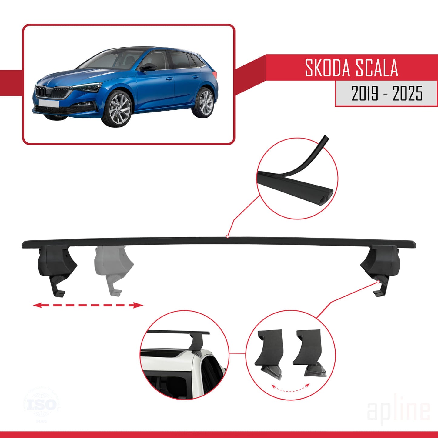 Compatible avec Skoda Scala 2019-2025 ACE-4 Barres de Toit Railing Porte-Bagages de Voiture Noir Aluminium 2 Barres