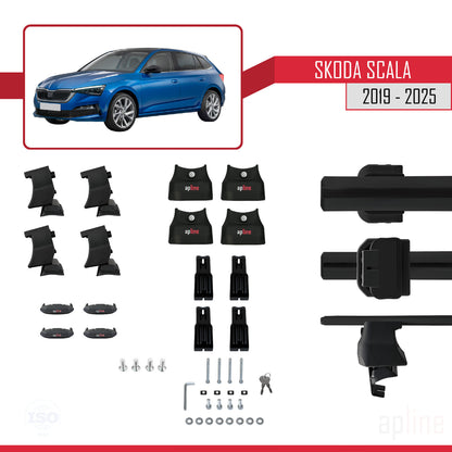 Compatible avec Skoda Scala 2019-2025 ACE-4 Barres de Toit Railing Porte-Bagages de Voiture Noir Aluminium 2 Barres