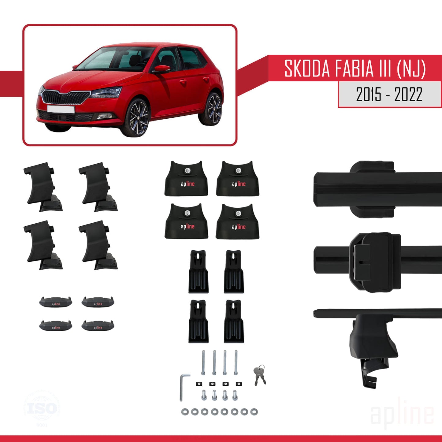 Compatible with Skoda Fabia 3 (NJ) 2015-2022 ACE-4 Car Roof Rack Cross Bar Black Aluminium 2 Bars