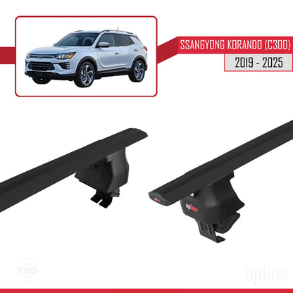 Compatible avec Ssangyong Korando 4 (C300) 2019-2025 ACE-4 Barres de Toit Railing Porte-Bagages de Voiture Noir Aluminium 2 Barres