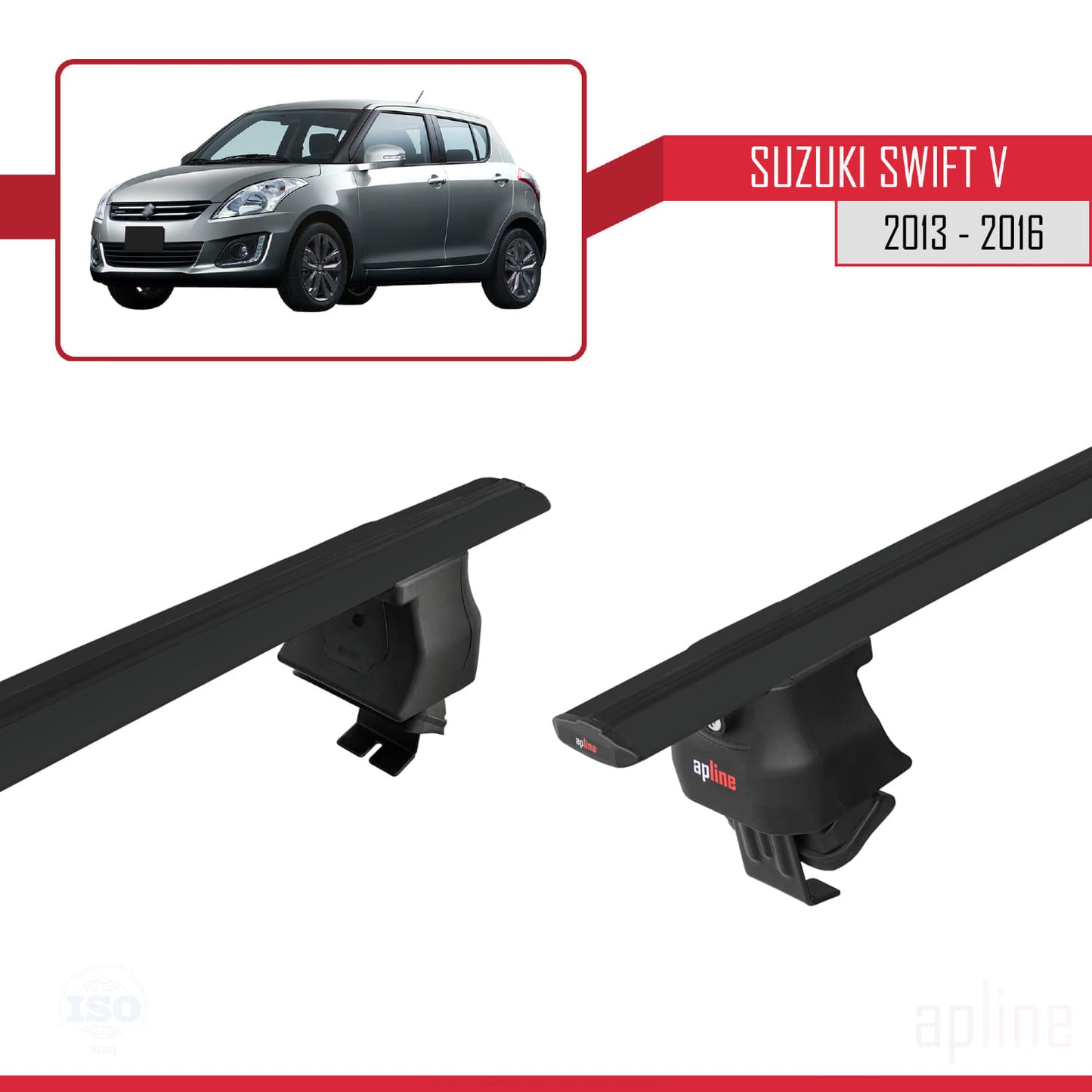 Compatible avec Suzuki Swift 2 Post-Facelift 2013-2016 ACE-4 Barres de Toit Railing Porte-Bagages de Voiture Noir Aluminium 2 Barres