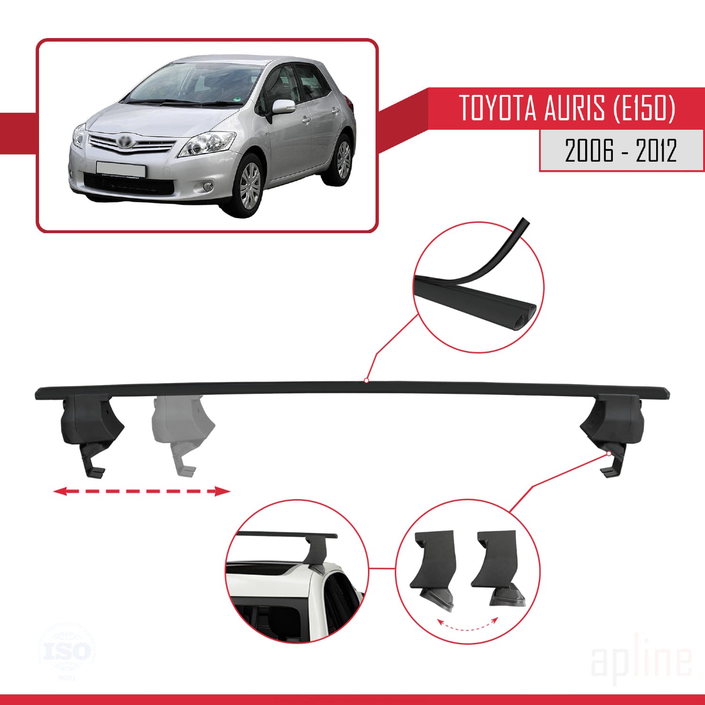 Compatible avec Toyota Auris (E150) 2006-2012 ACE-4 Barres de Toit Railing Porte-Bagages de Voiture Noir Aluminium 2 Barres
