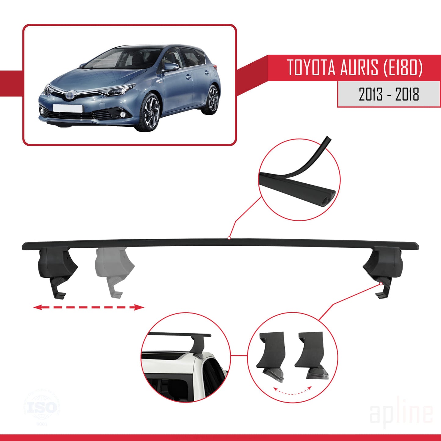 Compatible avec Toyota Auris 2 (E180) 2013-2018 ACE-4 Barres de Toit Railing Porte-Bagages de Voiture Noir Aluminium 2 Barres
