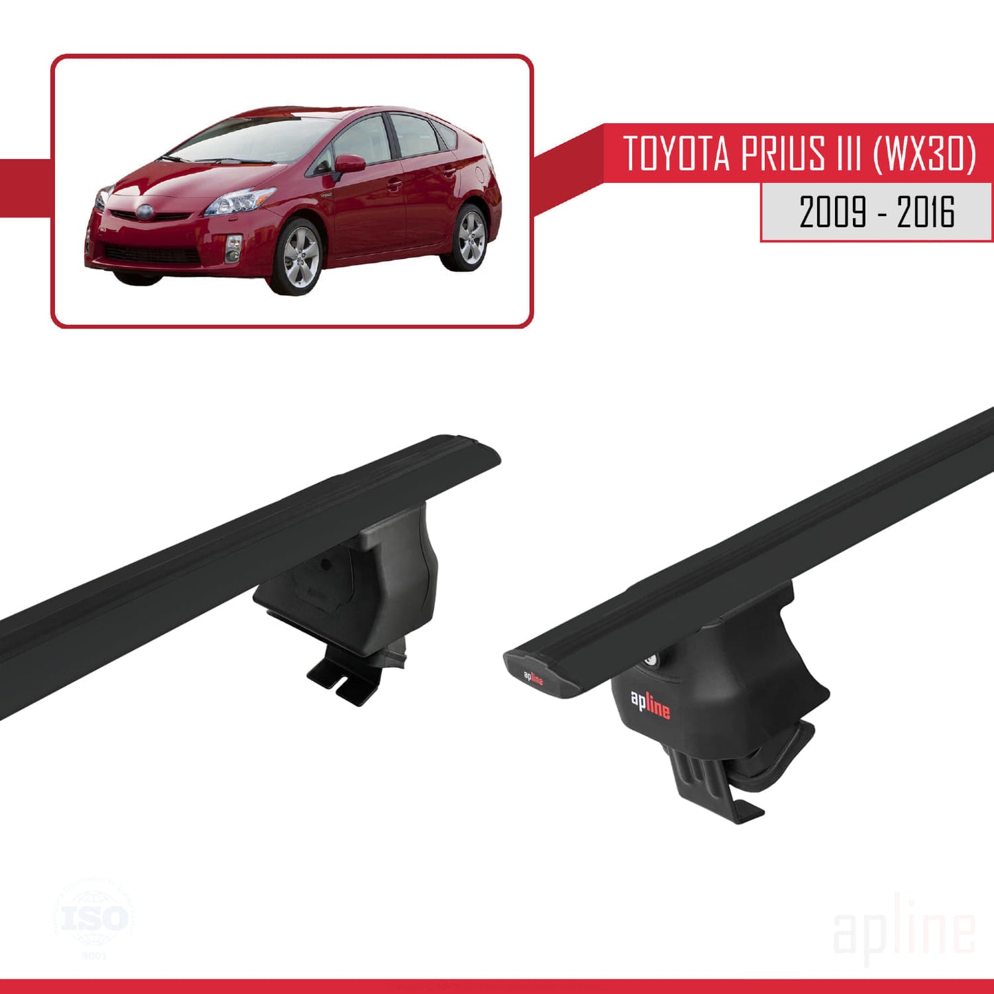 Compatible avec Toyota Prius 3 (XW30) 2009-2016 ACE-4 Barres de Toit Railing Porte-Bagages de Voiture Noir Aluminium 2 Barres