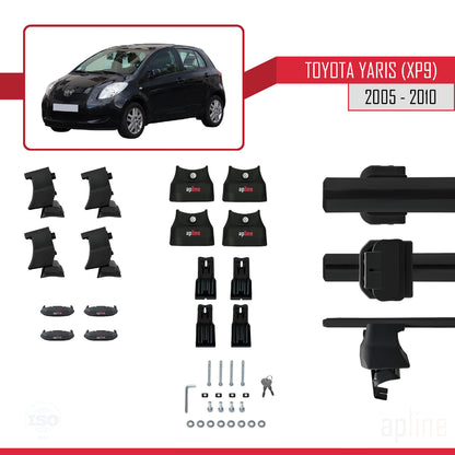 Compatible avec Toyota Yaris 2 (XP90) 2005-2010 ACE-4 Barres de Toit Railing Porte-Bagages de Voiture Noir Aluminium 2 Barres
