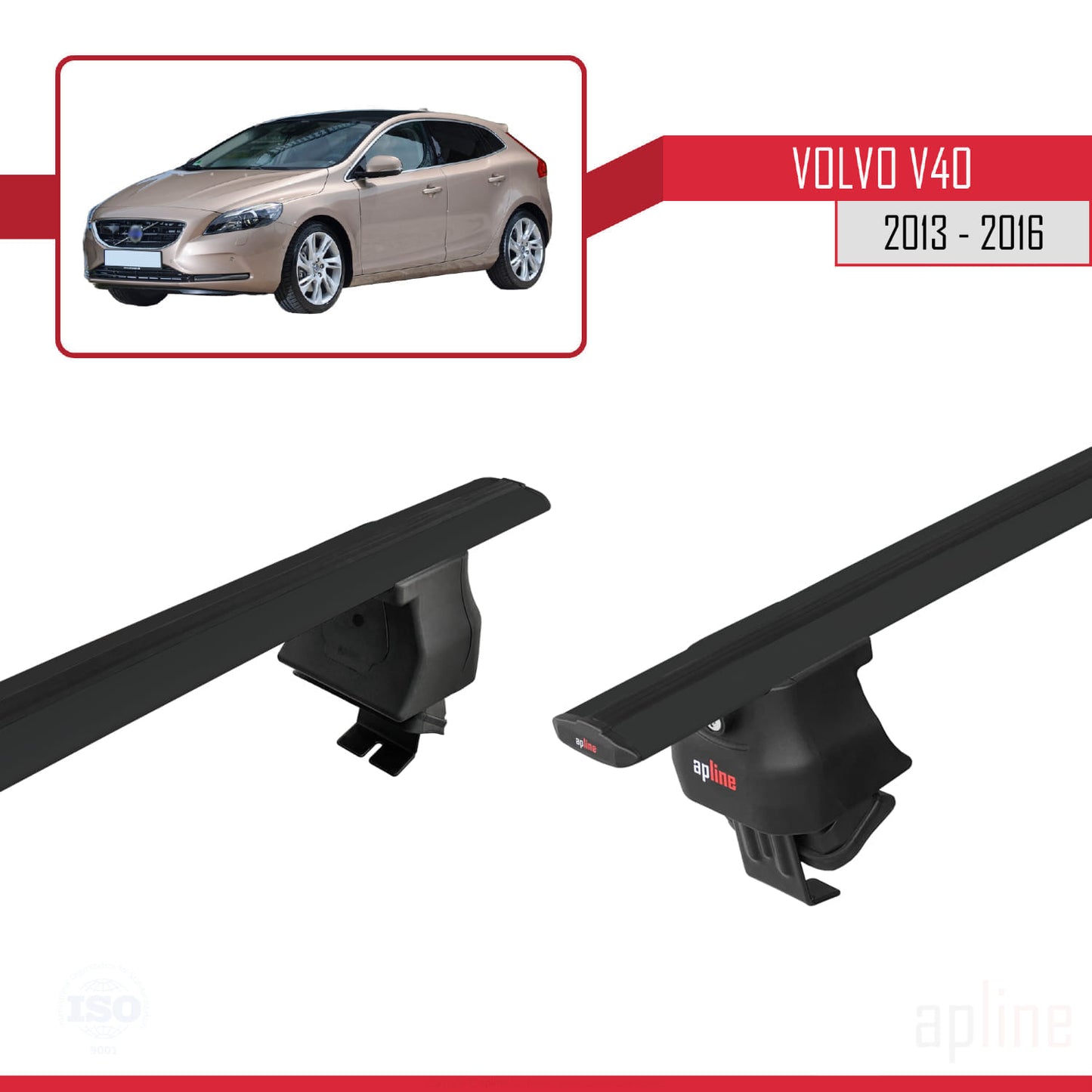 Compatible avec Volvo V40 Pre-Facelift 2013-2016 ACE-4 Barres de Toit Railing Porte-Bagages de Voiture Noir Aluminium 2 Barres
