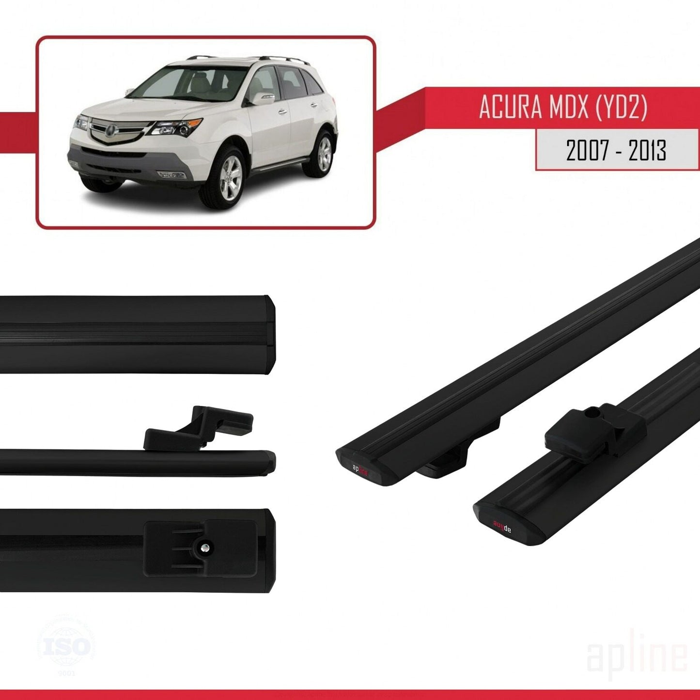 Compatible avec Acura MDX (YD2) 2007-2013 BASIC Model Barres de Toit Railing Porte-Bagages de Voiture Noir Aluminium 2 Barres