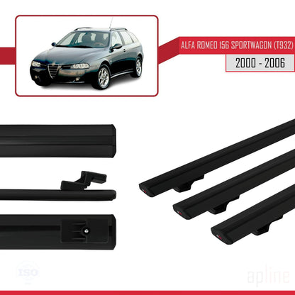 Compatible avec Alfa Romeo 156 (T932) Break 2000-2006 BASIC Model Barres de Toit Railing Porte-Bagages de Voiture Noir Aluminium 3 Barres