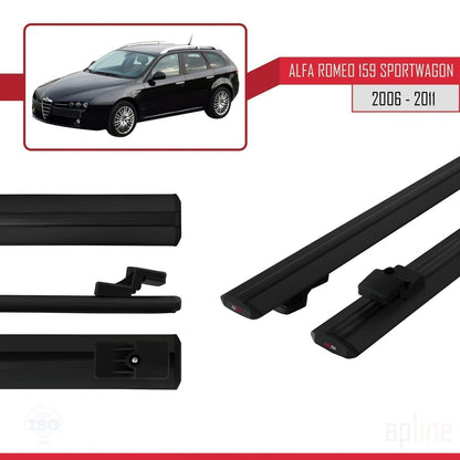 Compatible avec Alfa Romeo 159 (T939) Break 2006-2011 BASIC Model Barres de Toit Railing Porte-Bagages de Voiture Noir Aluminium 2 Barres