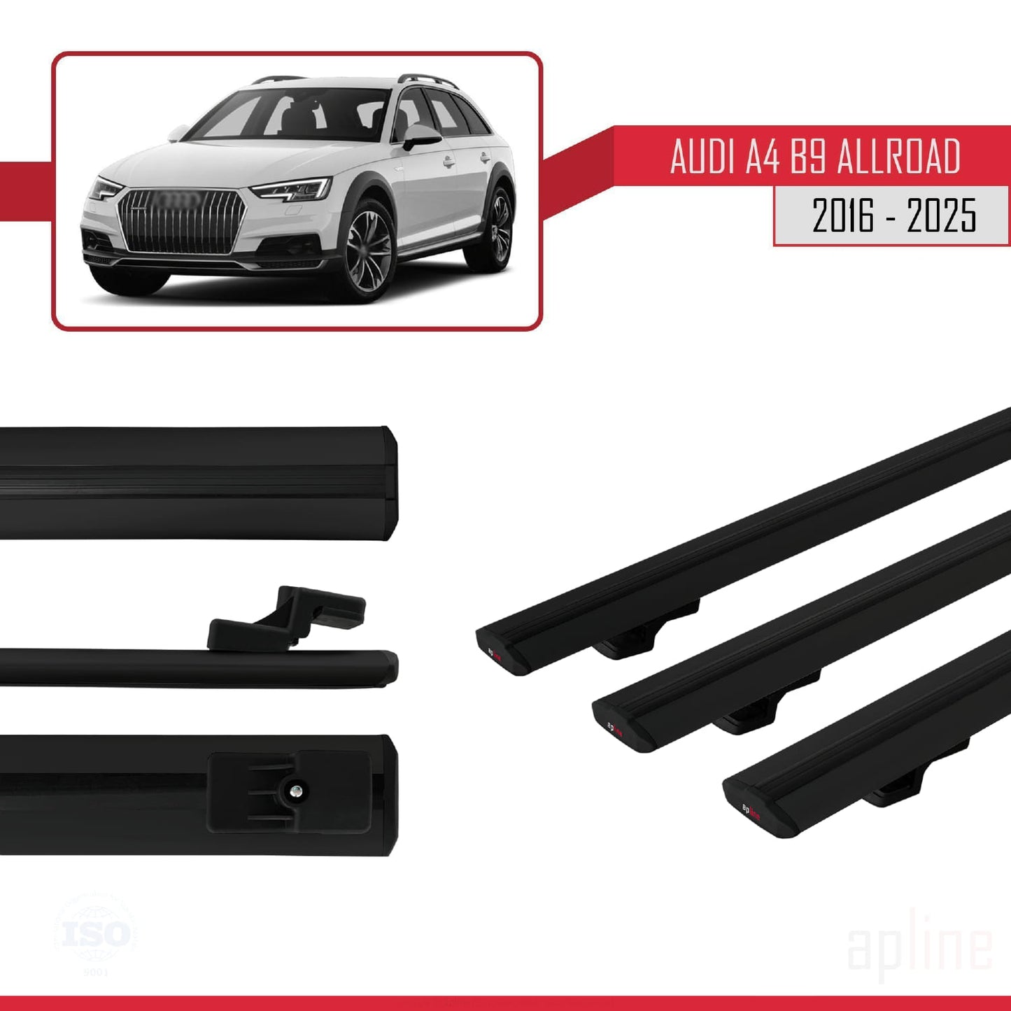 Compatible avec A4 (B9) Allroad 2016-2025 BASIC Model Barres de Toit Railing Porte-Bagages de Voiture Noir Aluminium 3 Barres