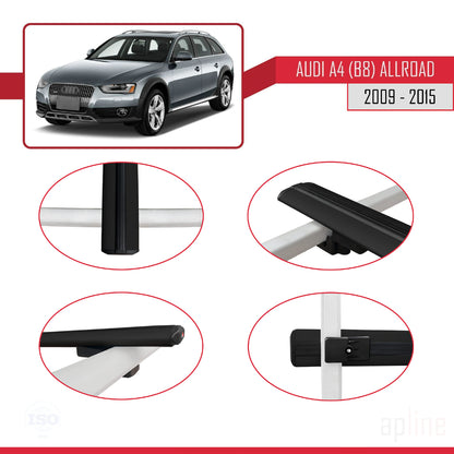 Compatible avec A4 (B8) Allroad 2009-2015 BASIC Model Barres de Toit Railing Porte-Bagages de Voiture Noir Aluminium 2 Barres
