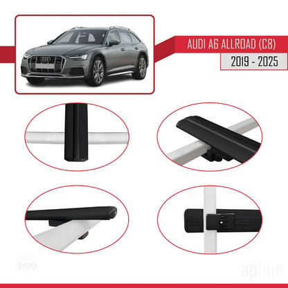 Compatible avec A6 (C8) Allroad 2019-2025 BASIC Model Barres de Toit Railing Porte-Bagages de Voiture Noir Aluminium 2 Barres