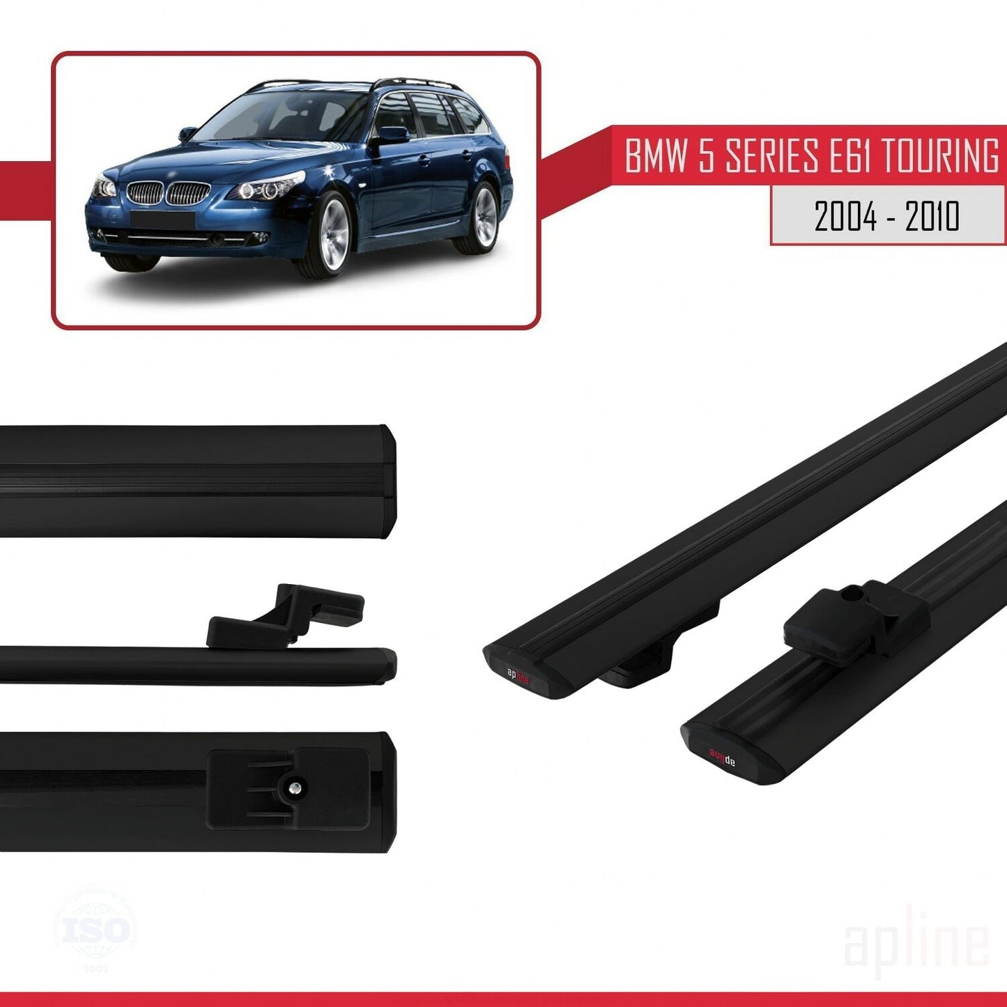 Compatible avec BMW Série 5 (E61) Touring 2004-2010 BASIC Model Barres de Toit Railing Porte-Bagages de Voiture Noir Aluminium 2 Barres