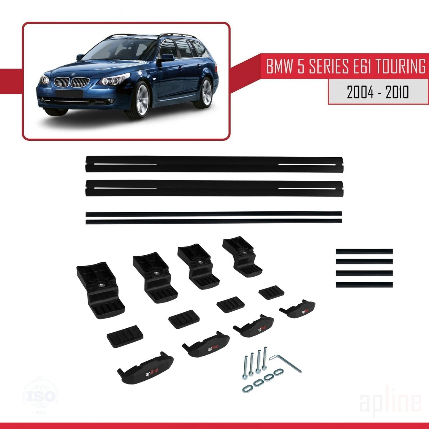 Compatible avec BMW Série 5 (E61) Touring 2004-2010 BASIC Model Barres de Toit Railing Porte-Bagages de Voiture Noir Aluminium 2 Barres