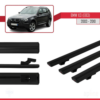 Compatible avec BMW X3 (E83) 2003-2010 BASIC Model Barres de Toit Railing Porte-Bagages de Voiture Noir Aluminium 3 Barres
