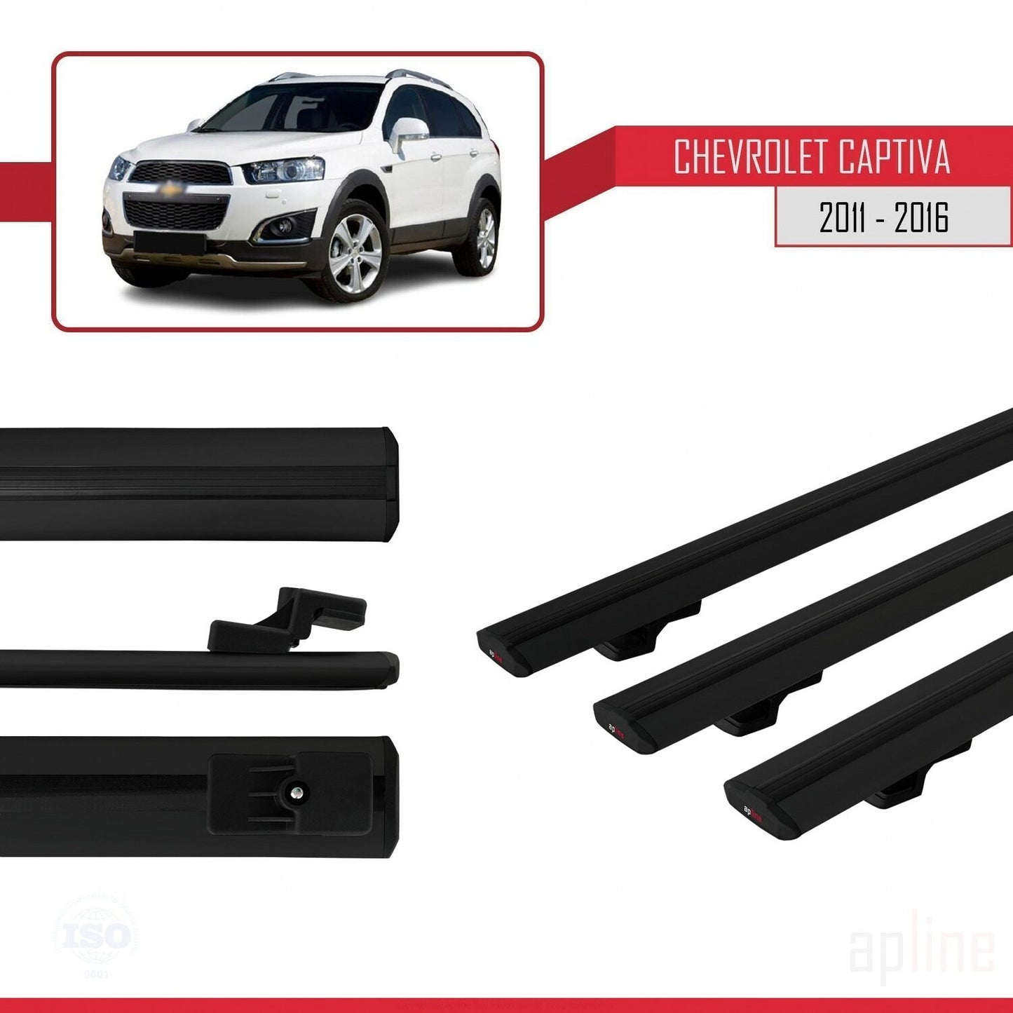 Compatible avec Chevrolet Captiva 2011-2015 BASIC Model Barres de Toit Railing Porte-Bagages de Voiture Noir Aluminium 3 Barres