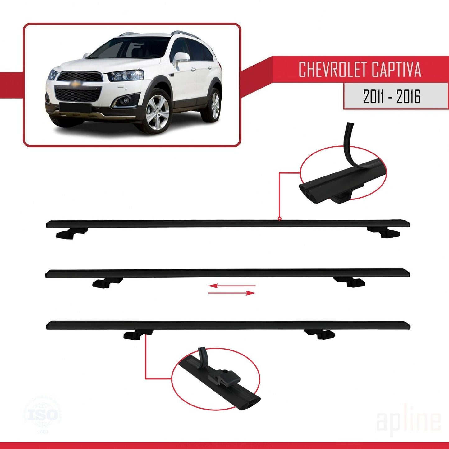Compatible avec Chevrolet Captiva 2011-2015 BASIC Model Barres de Toit Railing Porte-Bagages de Voiture Noir Aluminium 3 Barres