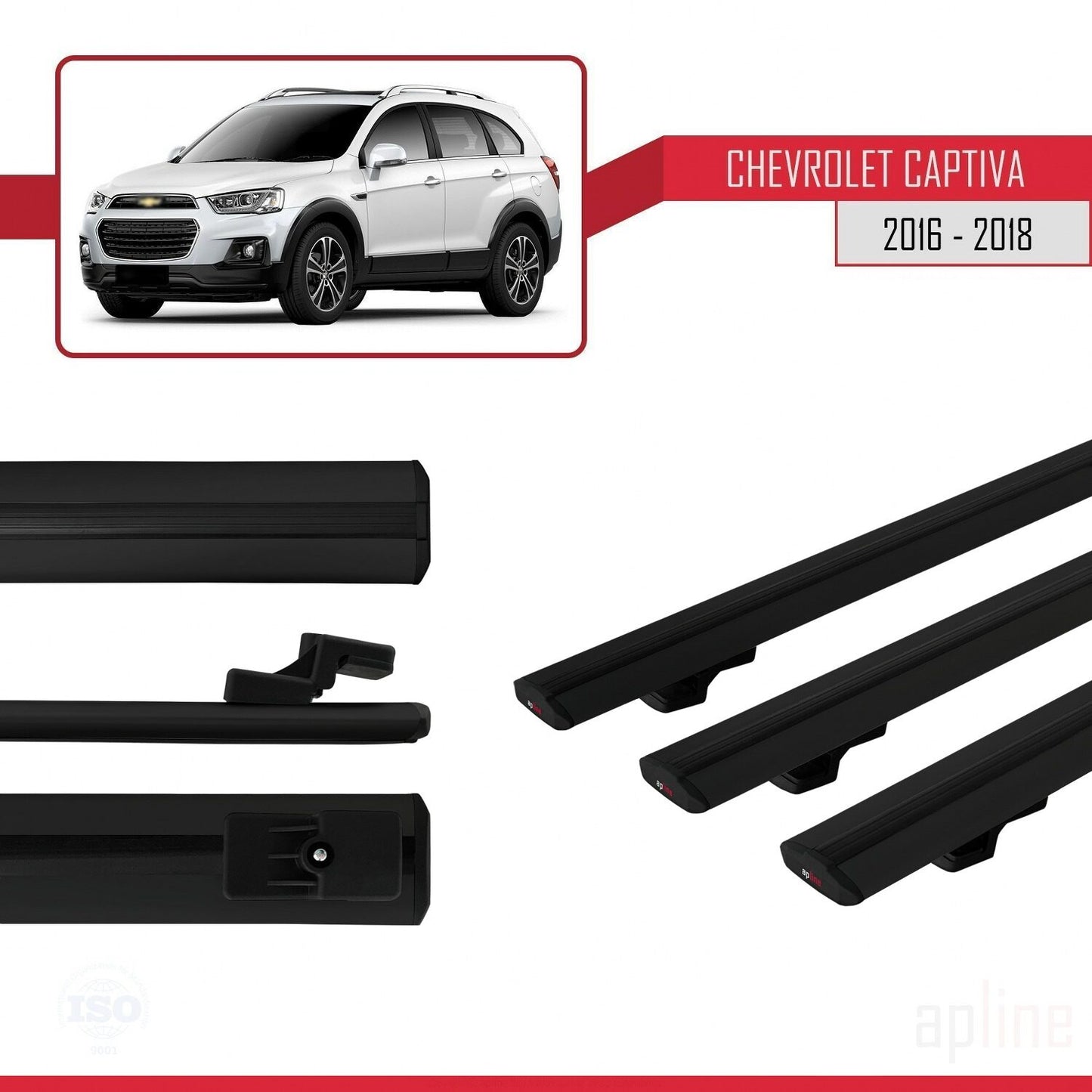 Compatible avec Chevrolet Captiva 2016-2018 BASIC Model Barres de Toit Railing Porte-Bagages de Voiture Noir Aluminium 3 Barres