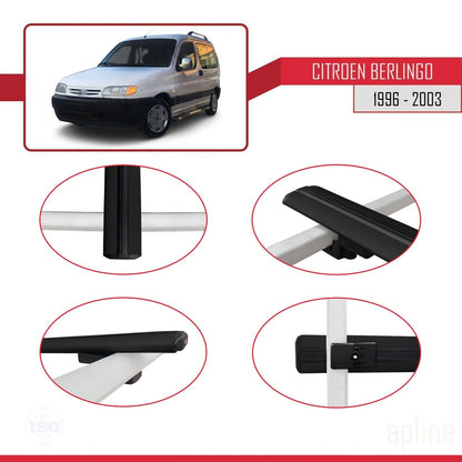 Compatible with Citroen Berlingo (M49) 1996-2003 BASIC Model Car Roof Rack Cross Bar Black Aluminium 2 Bars