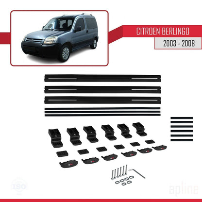 Compatible avec Citroen Berlingo (M59) 2003-2008 BASIC Model Barres de Toit Railing Porte-Bagages de Voiture Noir Aluminium 3 Barres