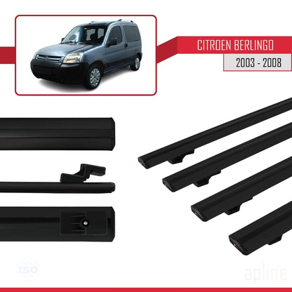 Compatible with Citroen Berlingo (M59) 2003-2008 BASIC Model Car Roof Rack Cross Bar Black Aluminium 4 Bars