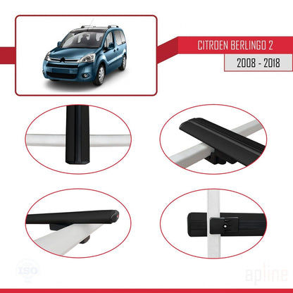 Compatible avec Citroen Berlingo 2 (B9) 2008-2018 BASIC Model Barres de Toit Railing Porte-Bagages de Voiture Noir Aluminium 3 Barres