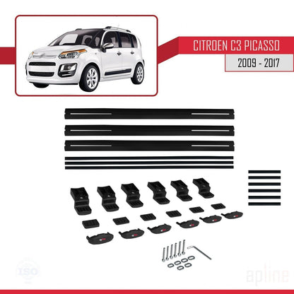Compatible avec Citroen C3 Picasso 2009-2017 BASIC Model Barres de Toit Railing Porte-Bagages de Voiture Noir Aluminium 3 Barres
