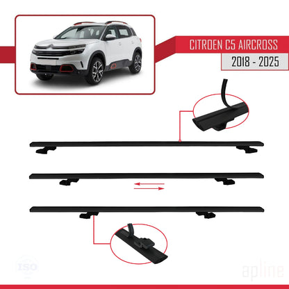 Compatible avec Citroen C5 Aircross 2018-2025 BASIC Model Barres de Toit Railing Porte-Bagages de Voiture Noir Aluminium 2 Barres