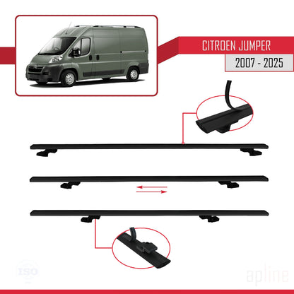 Compatible avec Citroen Jumper 2 2007-2025 BASIC Model Barres de Toit Railing Porte-Bagages de Voiture Noir Aluminium 3 Barres