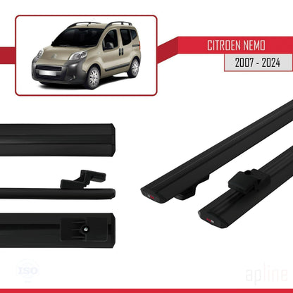 Compatible avec Citroen Nemo 3 (225) 2007-2024 BASIC Model Barres de Toit Railing Porte-Bagages de Voiture Noir Aluminium 2 Barres