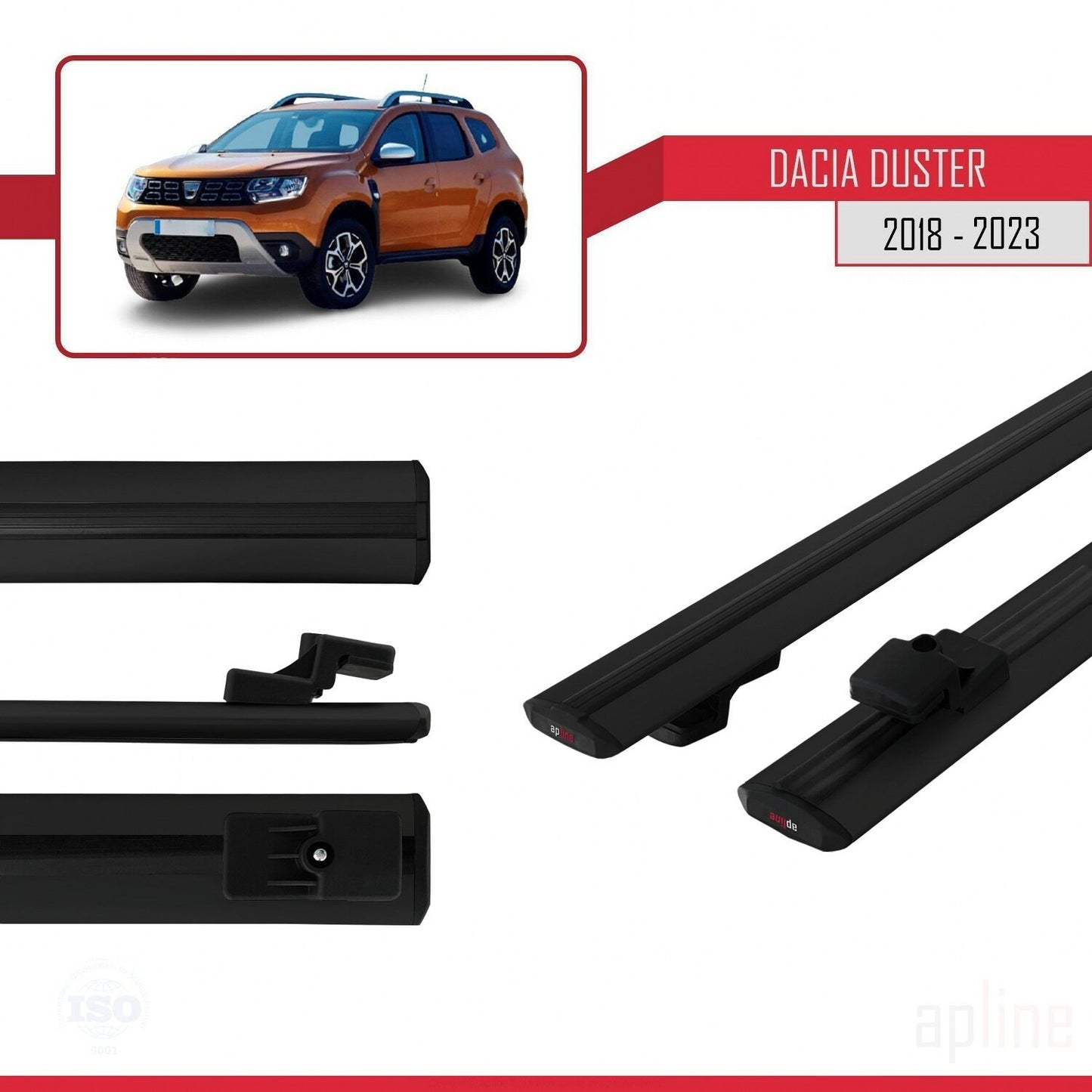 Compatible avec Dacia Duster 2 (HM) 2018-2024 BASIC Model Barres de Toit Railing Porte-Bagages de Voiture Noir Aluminium 2 Barres