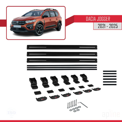 Compatible avec Dacia Jogger 2021-2025 BASIC Model Barres de Toit Railing Porte-Bagages de Voiture Noir Aluminium 3 Barres