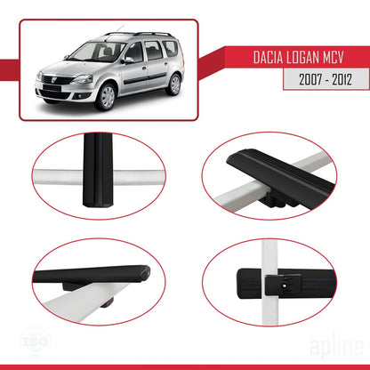 Compatible avec Dacia Logan 2 MCV (K52) 2007-2012 BASIC Model Barres de Toit Railing Porte-Bagages de Voiture Noir Aluminium 2 Barres