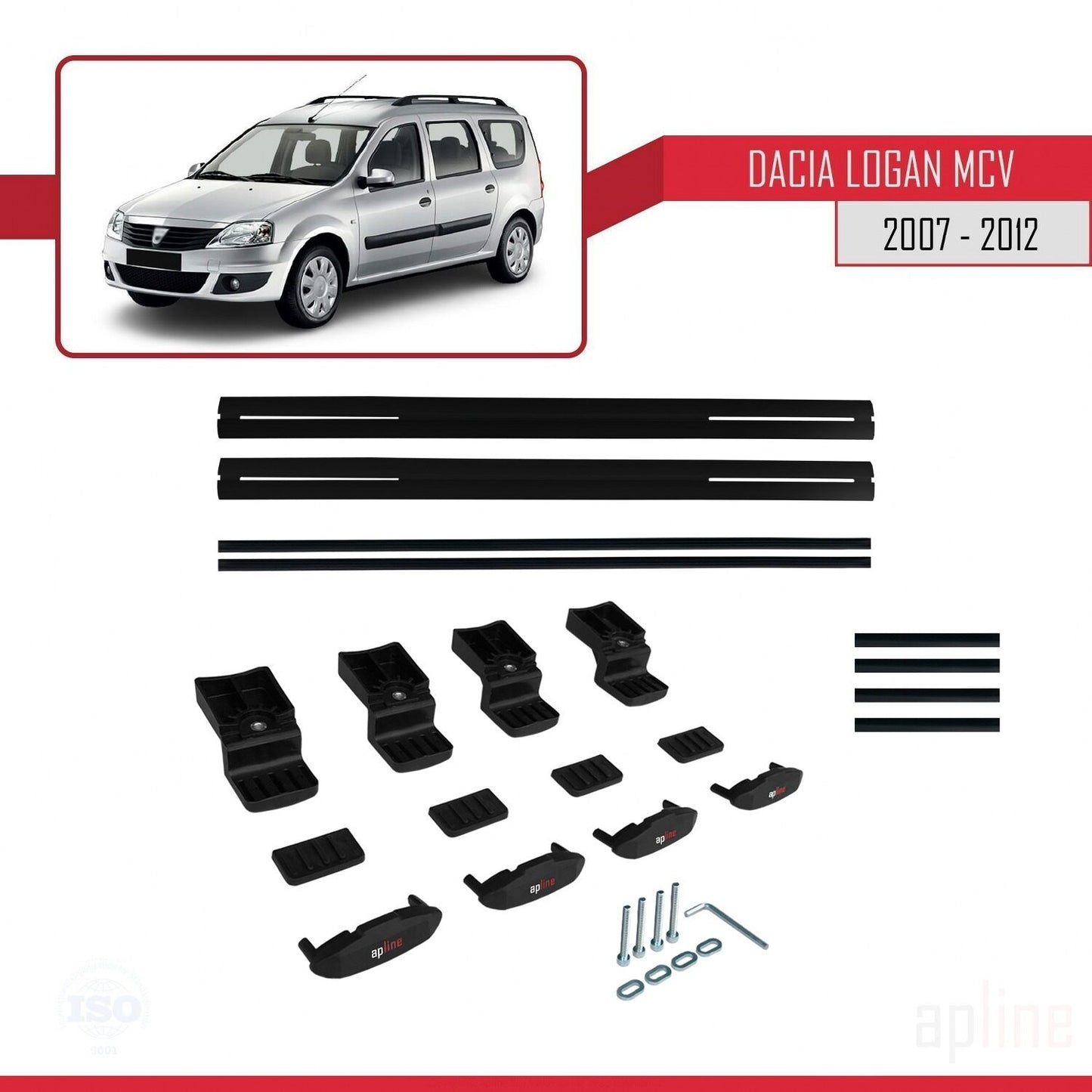 Compatible avec Dacia Logan 2 MCV (K52) 2007-2012 BASIC Model Barres de Toit Railing Porte-Bagages de Voiture Noir Aluminium 2 Barres