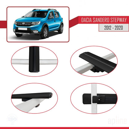 Compatible avec Dacia Sandero Stepway 2 2012-2020 BASIC Model Barres de Toit Railing Porte-Bagages de Voiture Noir Aluminium 3 Barres