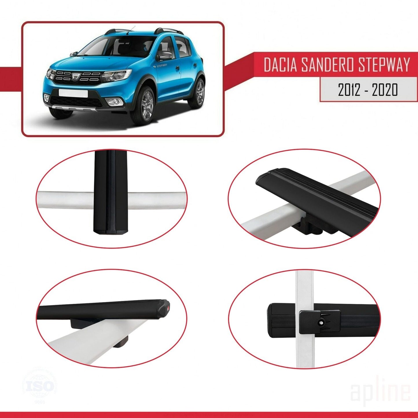 Compatible avec Dacia Sandero Stepway 2 2012-2020 BASIC Model Barres de Toit Railing Porte-Bagages de Voiture Noir Aluminium 2 Barres